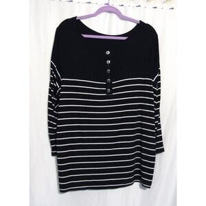 Laila jayde 3x blouse 3/4 sleeve Navy Blue with white stripes